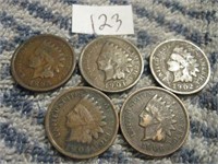 5 Pc 1895-1906 Indian Head Cents