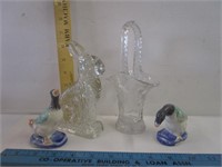 Glass Rabbit, Basket, & Geese