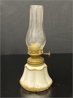 Antique Miniature Brass Oil Lamp Milk Glass Base