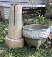 Painted Cement Yard Planter On a Pedestal