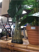 Large green glass vase