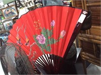 Large red silk fan