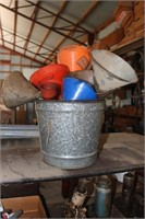 Galvanized Bucket & 7 Funnels