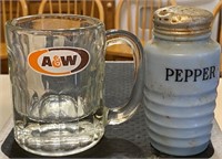 Vintage Pepper Shaker, A&W Mug