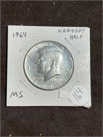 MS Grade 1964  Silver Kennedy Half Dollar