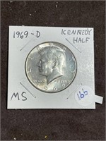 MS Grade 1969 - D  Silver Kennedy Half Dollar