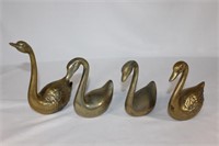 5 Large Brass Mid-Century Swans