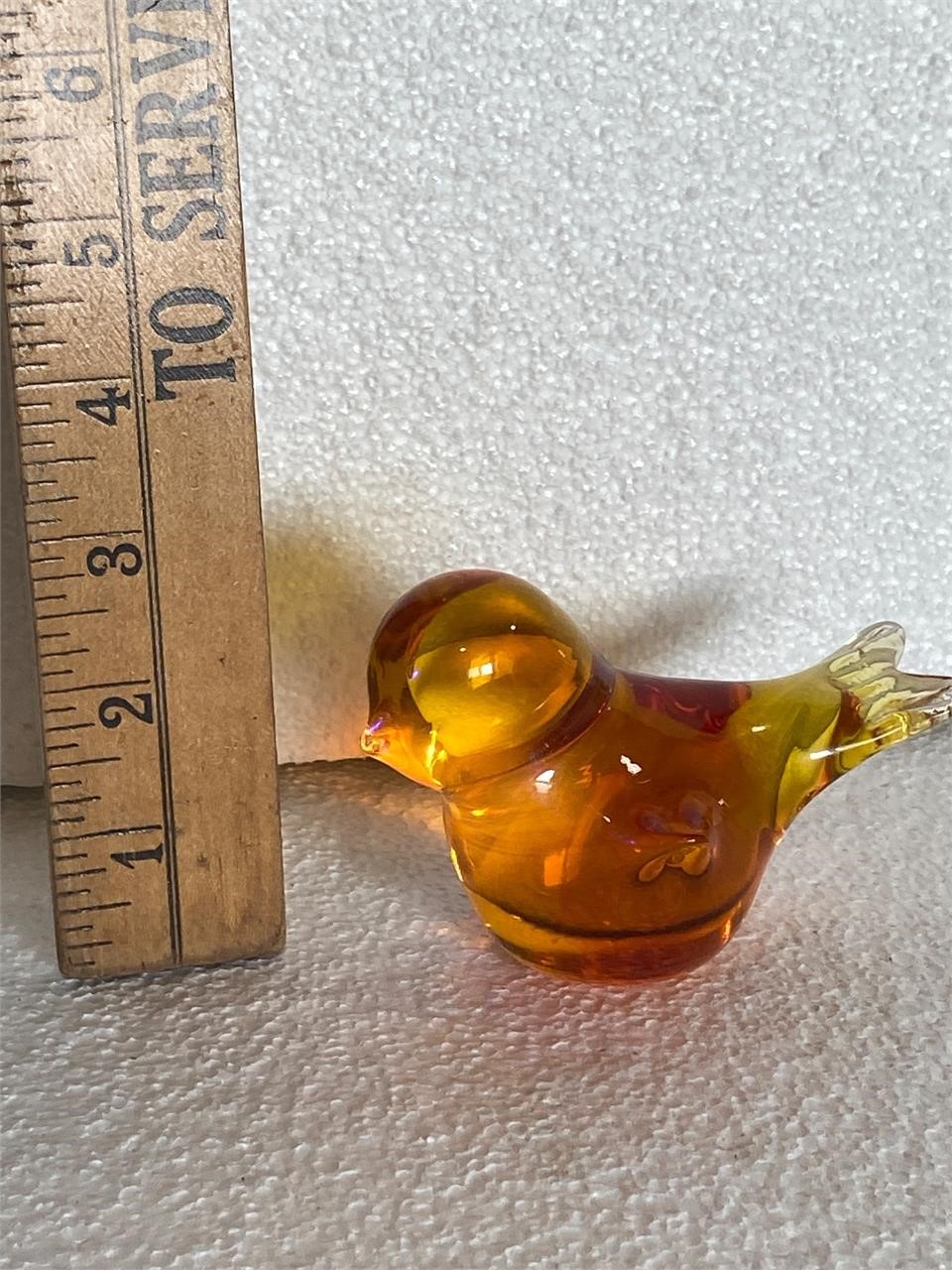 Hand Blown Amber Cadmium Bird