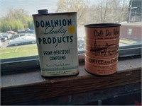 Lot of 2 Antique Tin Cans