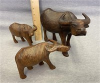 Hand Carved Wooden Water Buffalo Figures