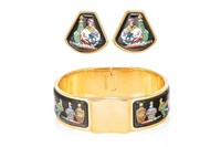 VINTAGE HERMES ENAMEL BRACELET & PAIR OF EARRINGS