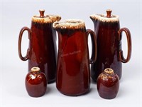 3 Hull Pottery Coffee Pots and S&P Shakers