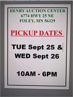 Pickup Dates are Tue & Wed 10AM-6PM Following