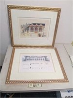 Pair of Framed Matted French Architecture Prints