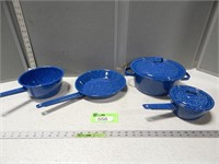 Enamelware pots and pans, appear never used