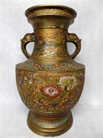 Large Japanese Cloisonne Enamel Brass Floor Vase