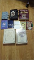 VARIETY OF BIBLES AND 2 CASES FOR THEM AND PAPER