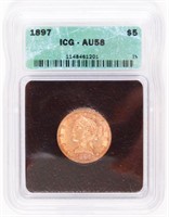 Coin 1897  U.S. $5 Gold  ICG AU58