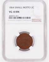Coin 1864 Small Motto Two Cent NGC VG 10  BN