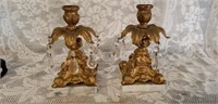 Antique Marble & Metal Candleholders