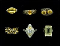 Vintage Sterling Yellow Gemstone Rings