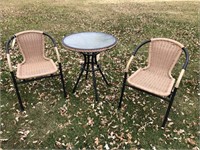 Wicker Patio Table and 2 matching chairs