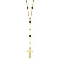 Sterling Silver- Beaded Onyx Cross Necklace