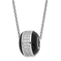 Silver-Black Enamel Austrian Crystal Bead Necklace