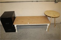 FILE CABINET AND TWO TABLES