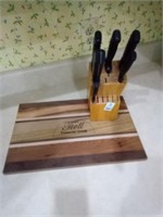 Kitchen Knives w/ Wood Block & Cutting Board
