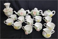 Group of floral fine bone china tea set, vase,