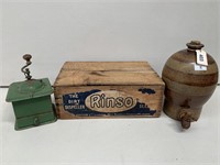 Rinso Box, Coffee Grinder and Demijohn