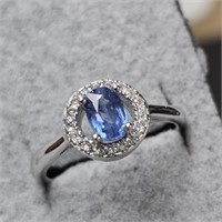 $160 Silver Sapphire(0.8ct) CZ Ring