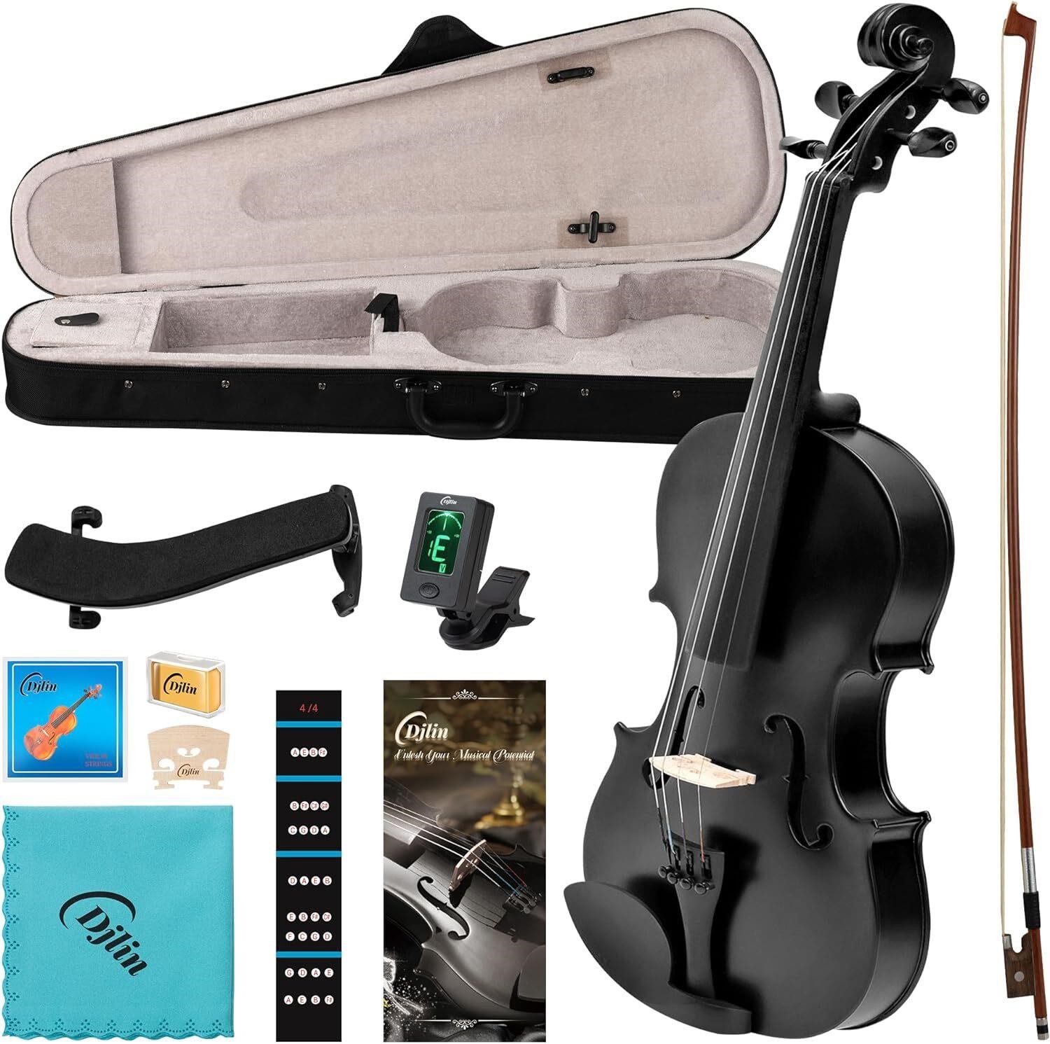 Solid Wood Violin 4/4 Full Size  Matte Black