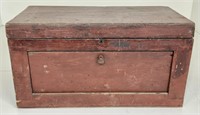 Pine tool box with red wash , removable front