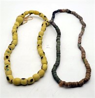 African Trade Beads Chunky Yellow w Blue Spots & M