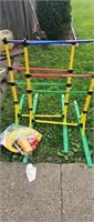 Ladderball and disc toss game. All accessories