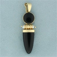 Onyx and Pearl Pendant in 14k Yellow Gold