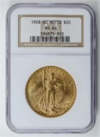 1908 No Motto $20 Gold Double Eagle
