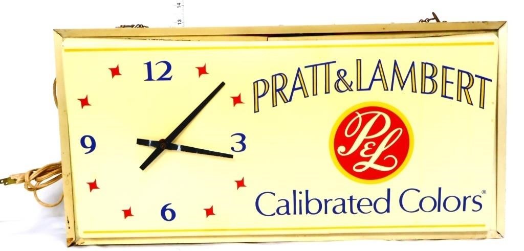 Vintage Pratt & Lambert lighted adv clock untested