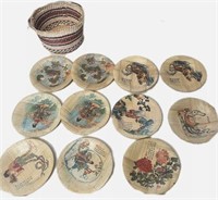 11qty ASIAN ORIENTAL WOVEN BAMBOO PLATES