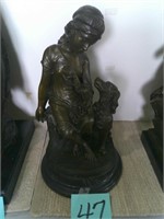 Lady w/Dog Bronze Sculpture on Marble Base