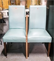 (2) Blue Leather Side Dining Chairs