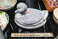 Hull Pottery Grey Drip Duck on Nest Casserole
