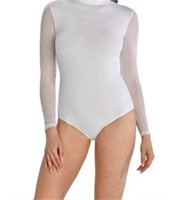 (New) White Bodysuit With Transparent Sleeves