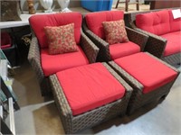 (2X) OUT DOOR WOVEN PATIO CHAIRS AND FOOT OTTOMANS