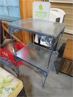 (2X) METAL ORNATE GLASS TOP PATIO TABLES