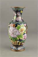 Chinese Navy Ground Cloisonne Vase Painted Flowers