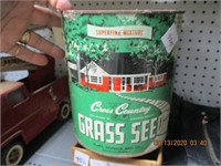 Vtg. Sears Tin Grass Seed Gal. Can & Glass