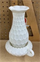 Fenton milk glass thumbprint hurricane candle